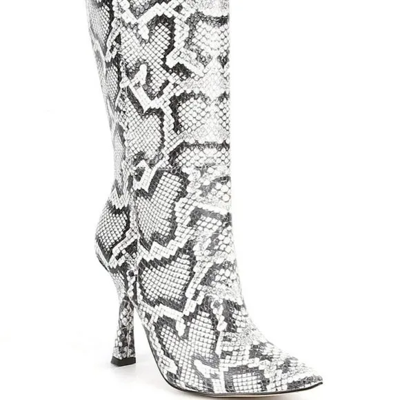Gianni Bini Lennoxe Snake Print Boots Size 5.5 Black &amp; White Tall Boots