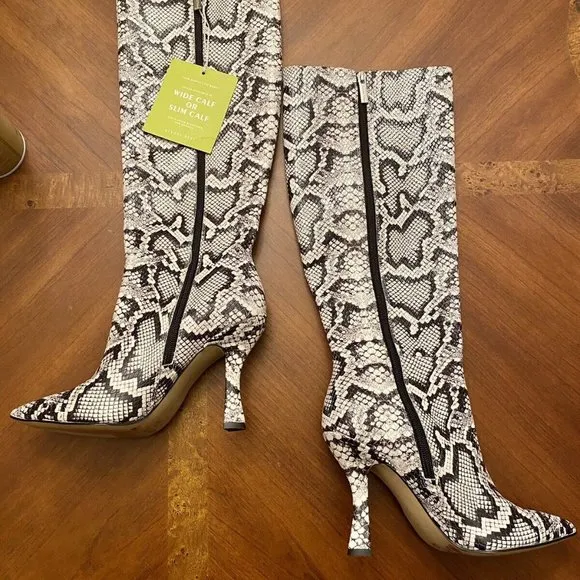 Gianni Bini Lennoxe Snake Print Boots Size 5.5 Black &amp; White Tall Boots