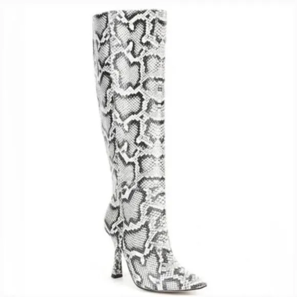 Gianni Bini Lennoxe Snake Print Boots Size 5.5 Black &amp; White Tall Boots
