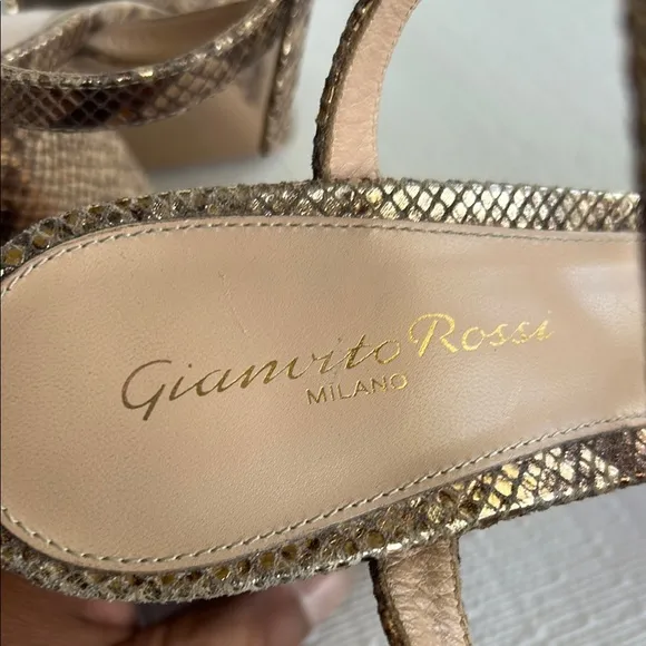 GIANVITO ROSSIDallas Snakeskin-Embossed Metallic Leather Plaform Sandals