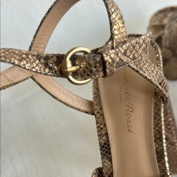GIANVITO ROSSIDallas Snakeskin-Embossed Metallic Leather Plaform Sandals