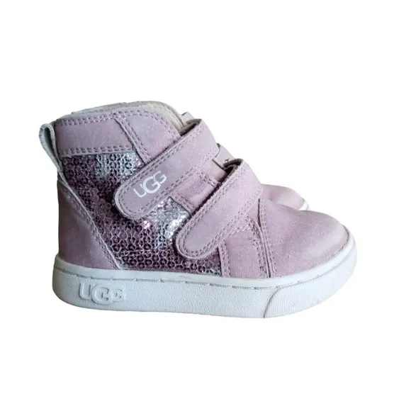 GIRLS UGGS RENNON PINK SEQUIN LIL STARS HIGH TOP SNEAKER GYM SHOE Girls SIZE 6
