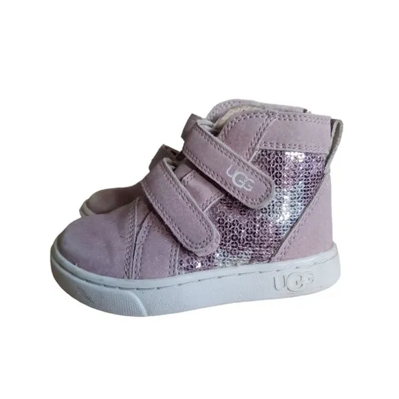 GIRLS UGGS RENNON PINK SEQUIN LIL STARS HIGH TOP SNEAKER GYM SHOE Girls SIZE 6