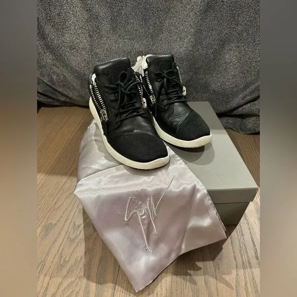 Giuseppe Zanotti Black Leather Athletic Shoes Side Zipper Details Size 12B
