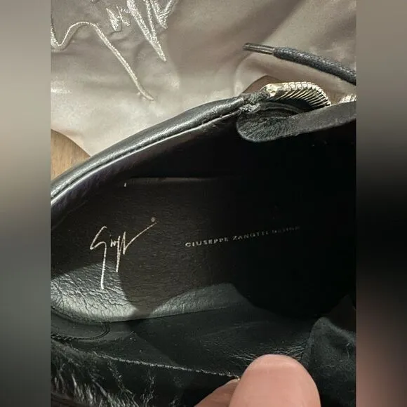 Giuseppe Zanotti Black Leather Athletic Shoes Side Zipper Details Size 12B