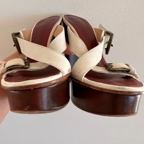Giuseppe Zanotti cream leather strap platform shoes