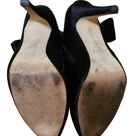 GLINT Designer Black Satin Tall Pump Boots with Bow Sz 7.5M