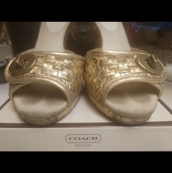 Gold COACH Dianah Nappa Kid Ankle Strap 9 39 Sandals Platform Pump Bronze Macy's