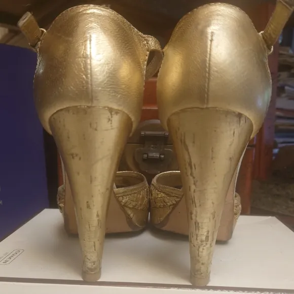 Gold COACH Dianah Nappa Kid Ankle Strap 9 39 Sandals Platform Pump Bronze Macy's
