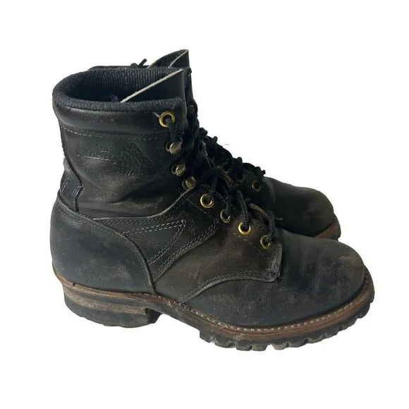 GOLDEN RETRIEVER Black Leather Work Boots Logger Womens Size 5.5