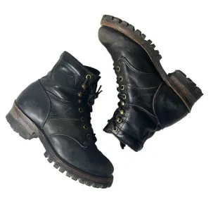 GOLDEN RETRIEVER Black Leather Work Boots Logger Womens Size 5.5
