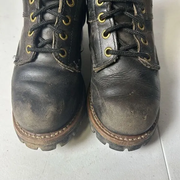 GOLDEN RETRIEVER Black Leather Work Boots Logger Womens Size 5.5