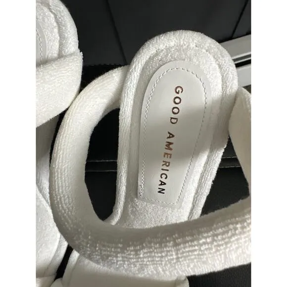 Good American White Terry Wrap Sandal Heels Mules Slip Ons NEW Size 9.5