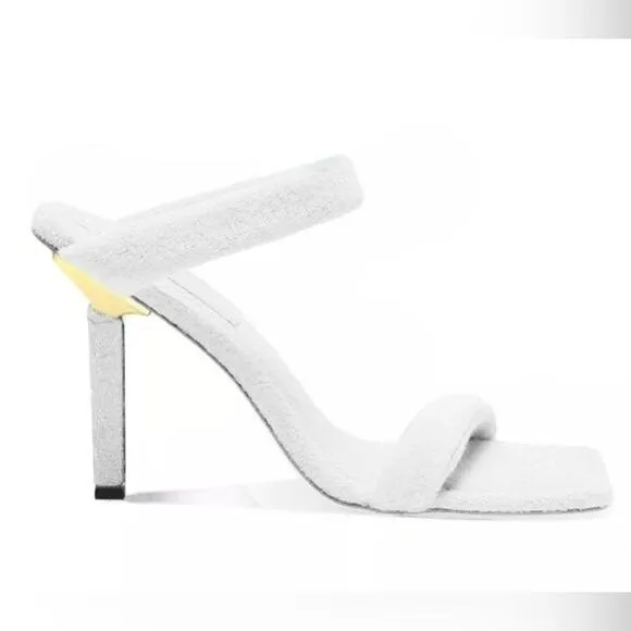 Good American White Terry Wrap Sandal Heels Mules Slip Ons NEW Size 9.5
