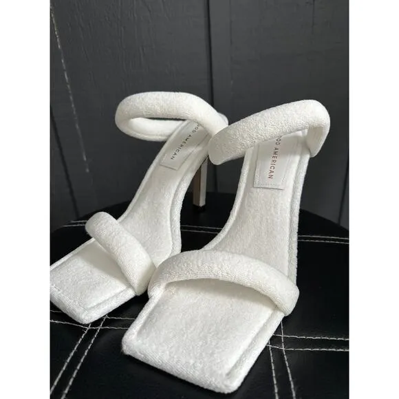 Good American White Terry Wrap Sandal Heels Mules Slip Ons NEW Size 9.5