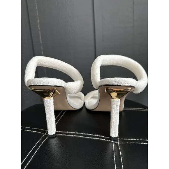 Good American White Terry Wrap Sandal Heels Mules Slip Ons NEW Size 9.5