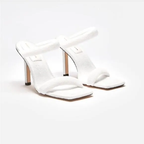 Good American White Terry Wrap Sandal Heels Mules Slip Ons NEW Size 9.5