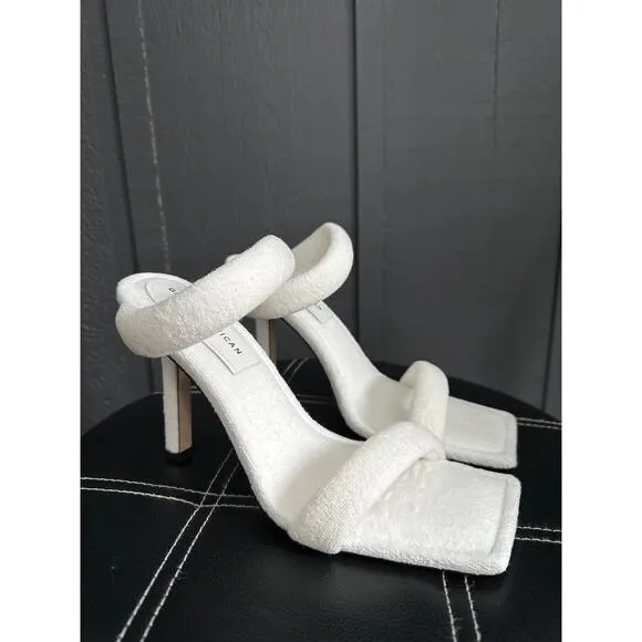 Good American White Terry Wrap Sandal Heels Mules Slip Ons NEW Size 9.5