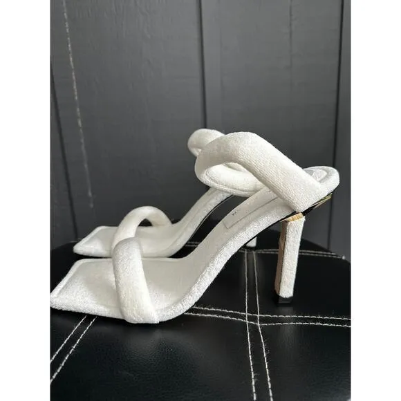 Good American White Terry Wrap Sandal Heels Mules Slip Ons NEW Size 9.5