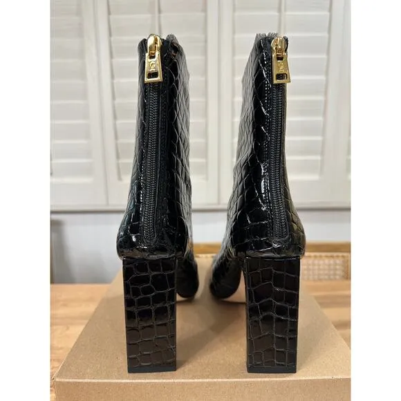 Good American Women's Ankle Boots Croc Embossed Black Size 7 NWOB Square Toe