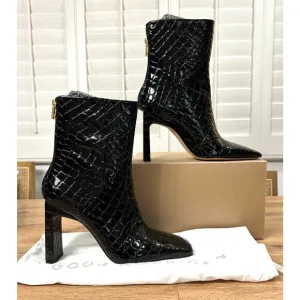 Good American Women's Ankle Boots Croc Embossed Black Size 7 NWOB Square Toe