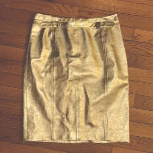 Gorgeous, sz 4-6 faux GOLD leather back zip knee length skirt fully lined