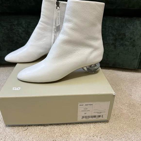Gray Matters women’s white ankle boots with clear egg plexi heels size EU 37