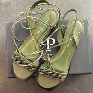 Green Strappy Sandals with metal detail