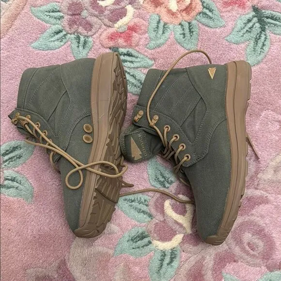 Green High-Top Boots with Brown Soles