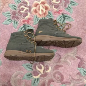 Green High-Top Boots with Brown Soles