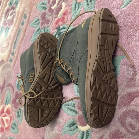 Green High-Top Boots with Brown Soles
