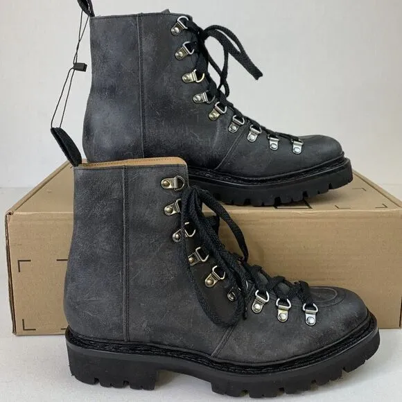 GRENSON Womens Brady Distressed‎ Textured Black Leather Ankle Boots Sz US 9 UK 7