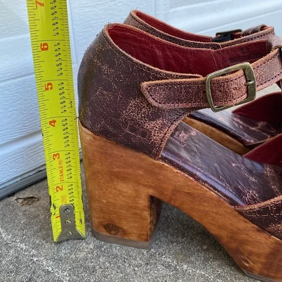 GUC Bed:Stu Turner Merlot Leather Ankle Strap Platform Clogs Mule Women's Size 8