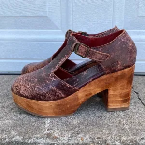 GUC Bed:Stu Turner Merlot Leather Ankle Strap Platform Clogs Mule Women's Size 8
