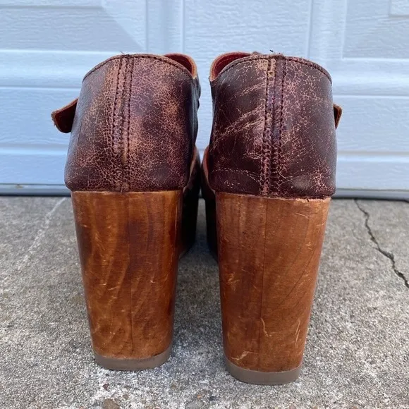 GUC Bed:Stu Turner Merlot Leather Ankle Strap Platform Clogs Mule Women's Size 8