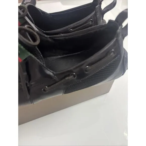 Gucci Loafers Shoes Leather Deck Boating Script Mens US 9 UK 8
