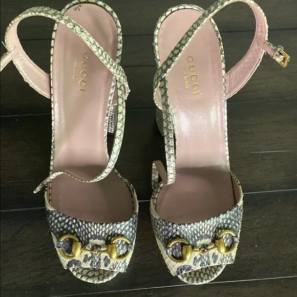 Gucci Python Platform Shoes with Gold Horsebit Accents