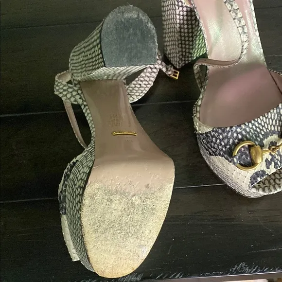 Gucci Python Platform Shoes with Gold Horsebit Accents