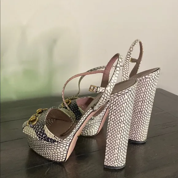Gucci Python Platform Shoes with Gold Horsebit Accents