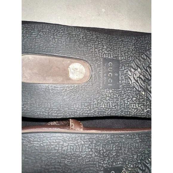 Gucci woman’s leather Sandals flip flop Sherri Line brown sz‎ 37.5 / 7.5 US