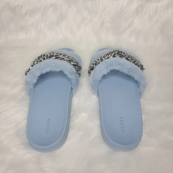 Guess faux fur slides sandals.