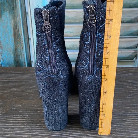Guess tweed black blue 5 in high heel ankle boots