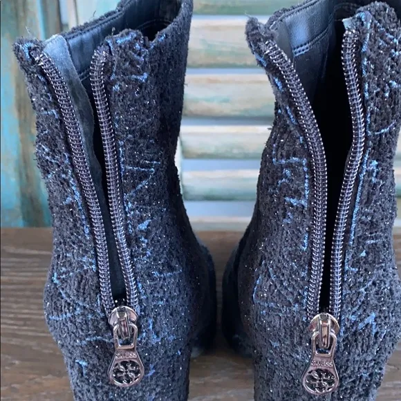 Guess tweed black blue 5 in high heel ankle boots