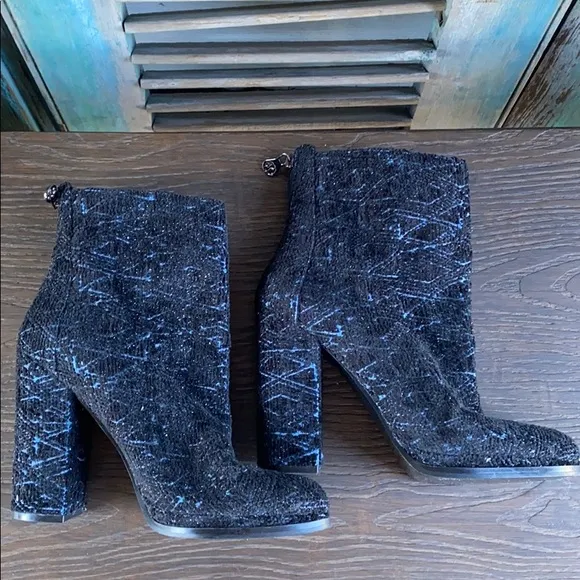 Guess tweed black blue 5 in high heel ankle boots