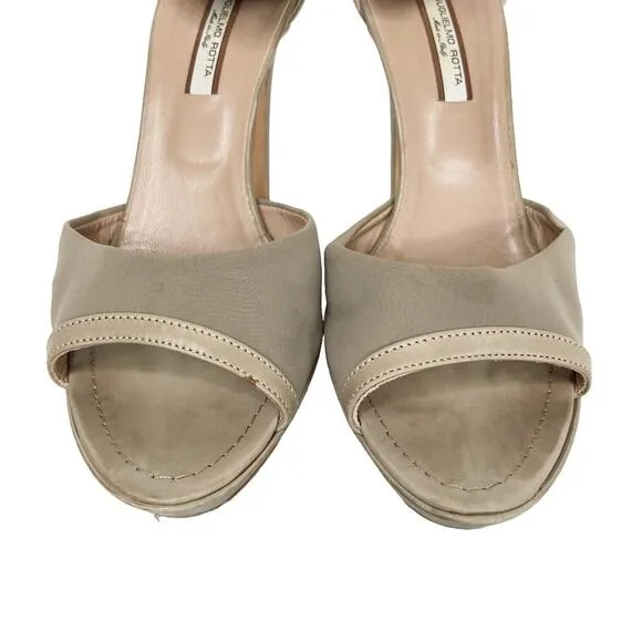 Guglielmo Rotta Beige Platform Heel Open Toe Leather Trim Womens Size 40 EU