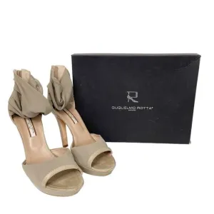 Guglielmo Rotta Beige Platform Heel Open Toe Leather Trim Womens Size 40 EU
