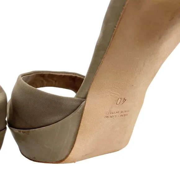 Guglielmo Rotta Beige Platform Heel Open Toe Leather Trim Womens Size 40 EU