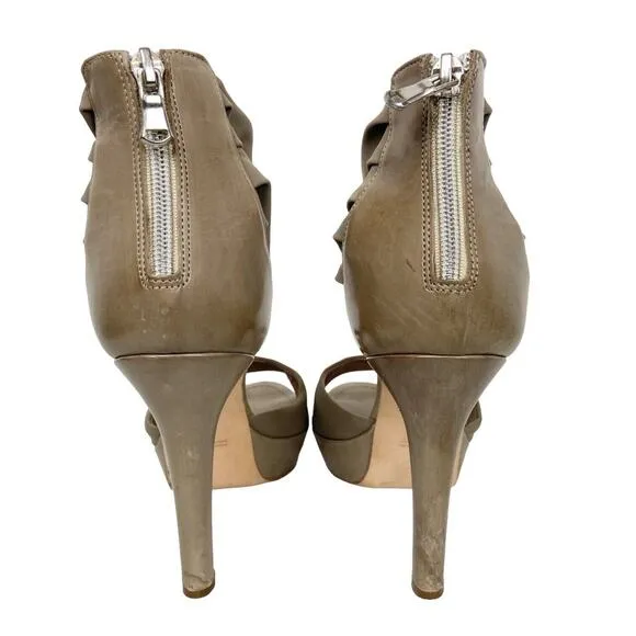 Guglielmo Rotta Beige Platform Heel Open Toe Leather Trim Womens Size 40 EU