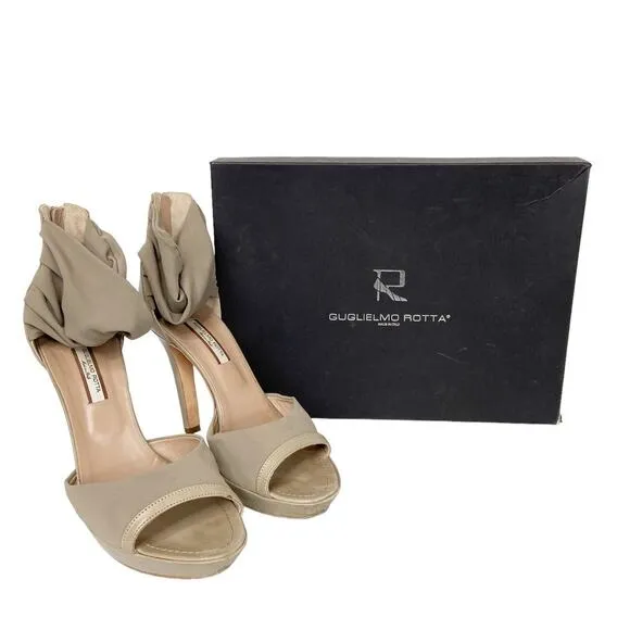 Guglielmo Rotta Beige Platform Heel Open Toe Leather Trim Womens Size 40 EU