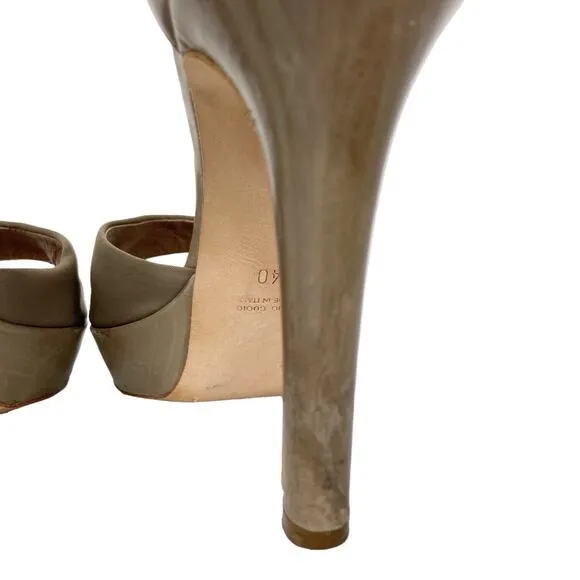 Guglielmo Rotta Beige Platform Heel Open Toe Leather Trim Womens Size 40 EU